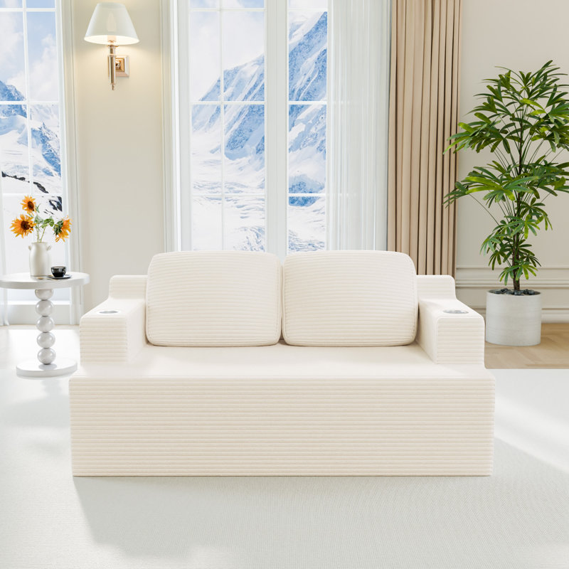 67"Double-Seater Folding Compression Sofa, 2, Beige, 28.3" H x 66.93" W x 35.4" D