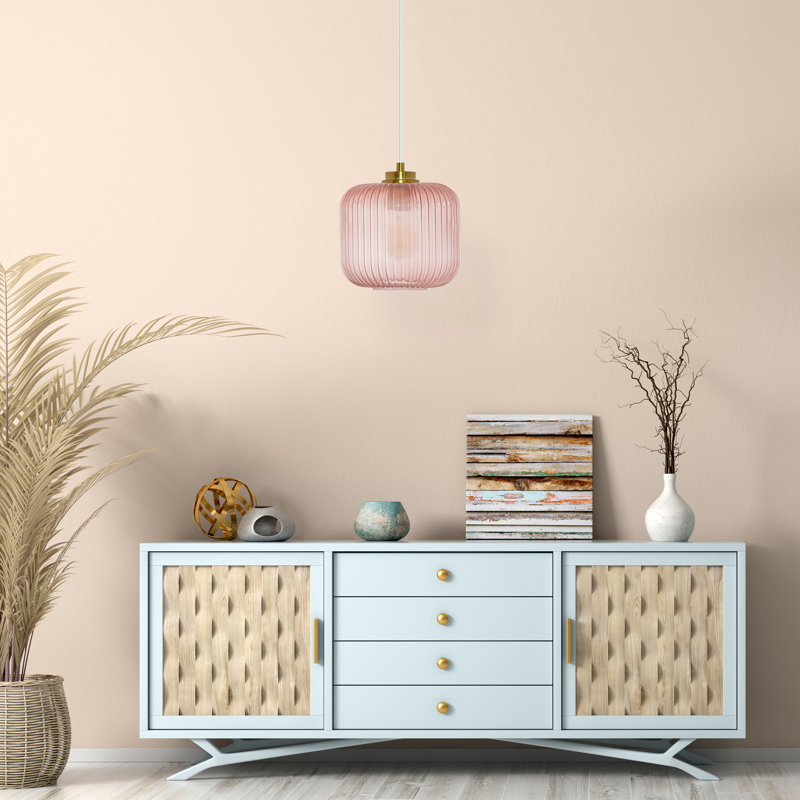 Jacobson 1-Light Ribbed Glass Pendant, Pink
