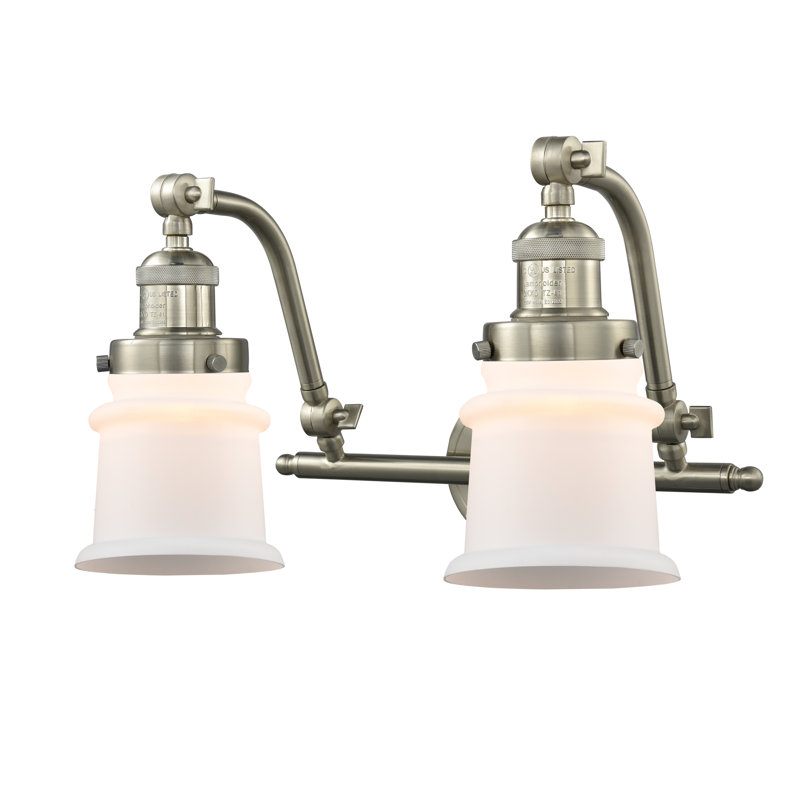 Éclairage pour salle de bain 2 lumières Alexandira, Nickel satiné brossé, Boîtier blanc mat, Ampoule DEL 6 watts Vinage