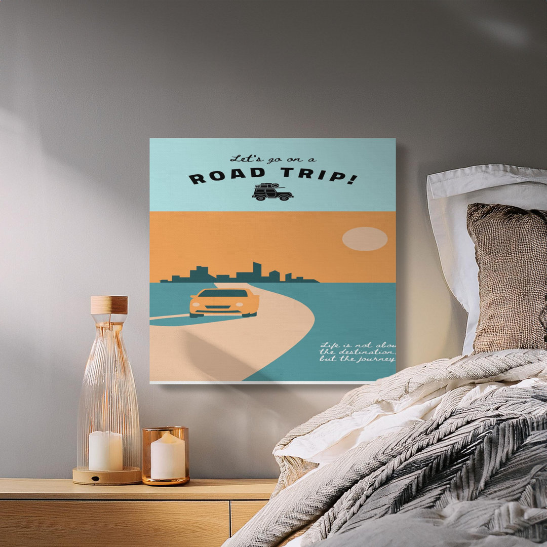 Road Trip Canvas Wall Art, Inspirational Quote, Gallery Wrapped Canvas Print, Ready to Hang, Modern decor, Adventure Awaits