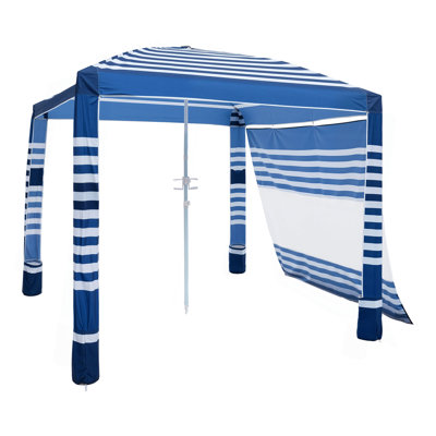 Beach Cabana, 8 x 8 ft Beach Canopy with Side Wall, UPF 50+ Protection Easy Setup Cabana Tent with Sand Pockets, Adjustable Height Portable Shade Sun Shelter Umbrella for Family, Navy Stripes
