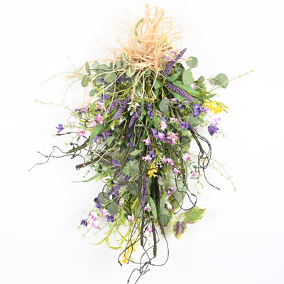 26" Artificial Farmhouse Blossoms Cluster Berry Greenery Foliage Leaves Spring Summer Floral Swag For Front Door Home Office Wall Decor