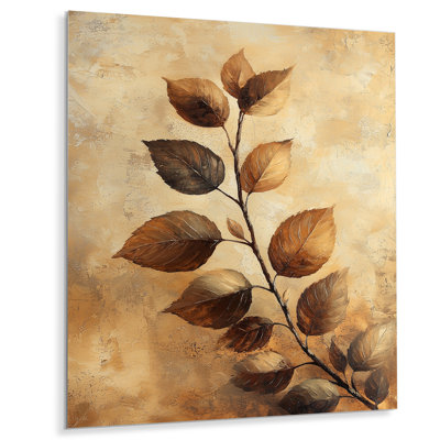 Brown Faded Sepia Leaves III - Traditional Metal Art Print, Leaves Metal Wall Decor