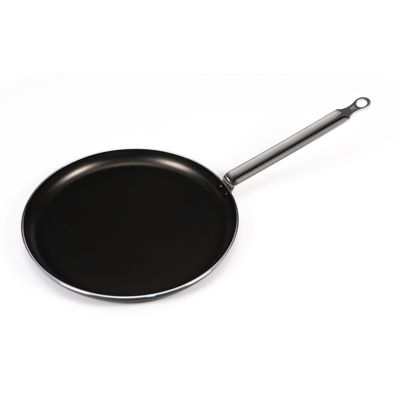 10" Black Aluminum Non-Stick Crepe Pan with Stainless Steel Handle