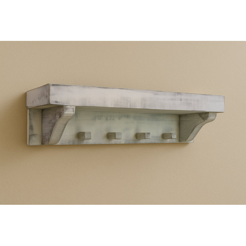 Rough Cut Wall Shelf, 4 ft. with pegs in Rustic White Finish, 48