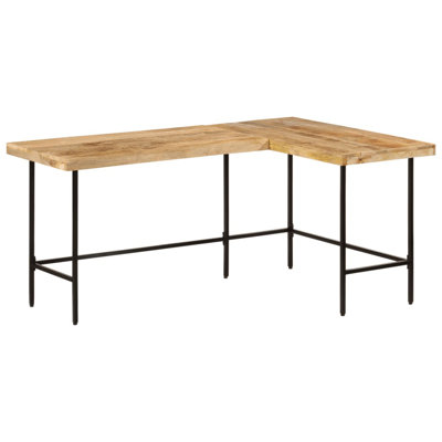 Basim L-Shaped Solid Wood Iron Executive Desk