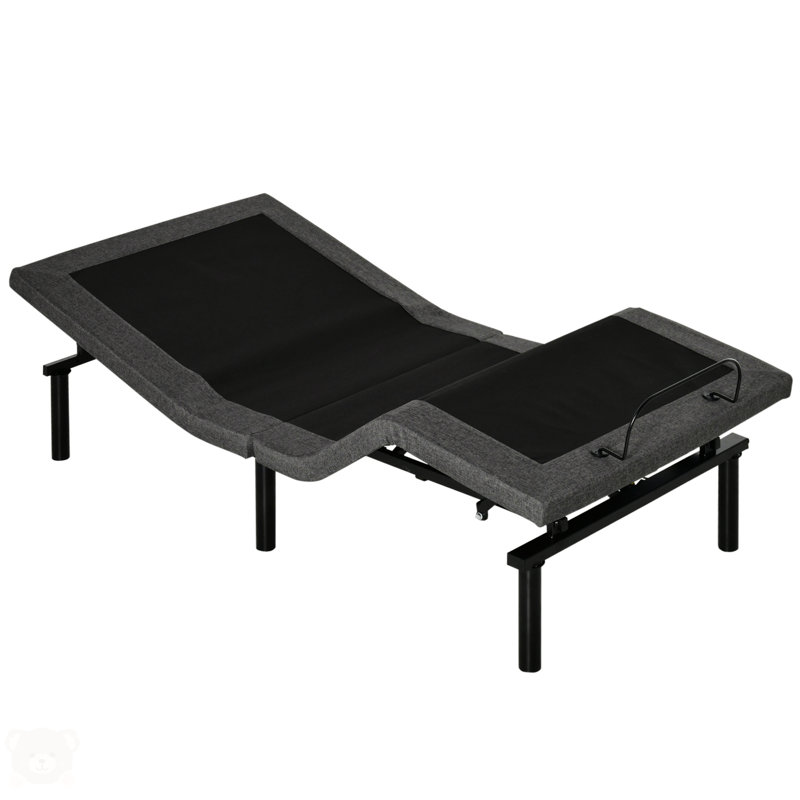 Twin XL Black Adjustable Metal Bed Frame with Upholstered Headboard