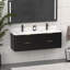 Meuble-lavabo cannelé noir 60 po avec lavabo intégré et quincaillerie dorée-129768125