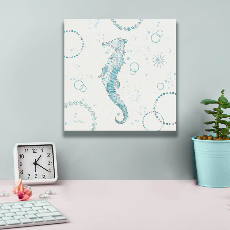 «Coastal Splash 3 One Seahorse» par Katie pertiet, art mural sur toile, H 12 po x l 12 po x P 0,75 po