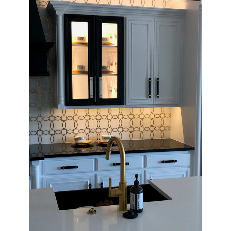 Affinity 8" Center to Center Decorative Cabinet Hardware Bar Pull, Satin Brass/White