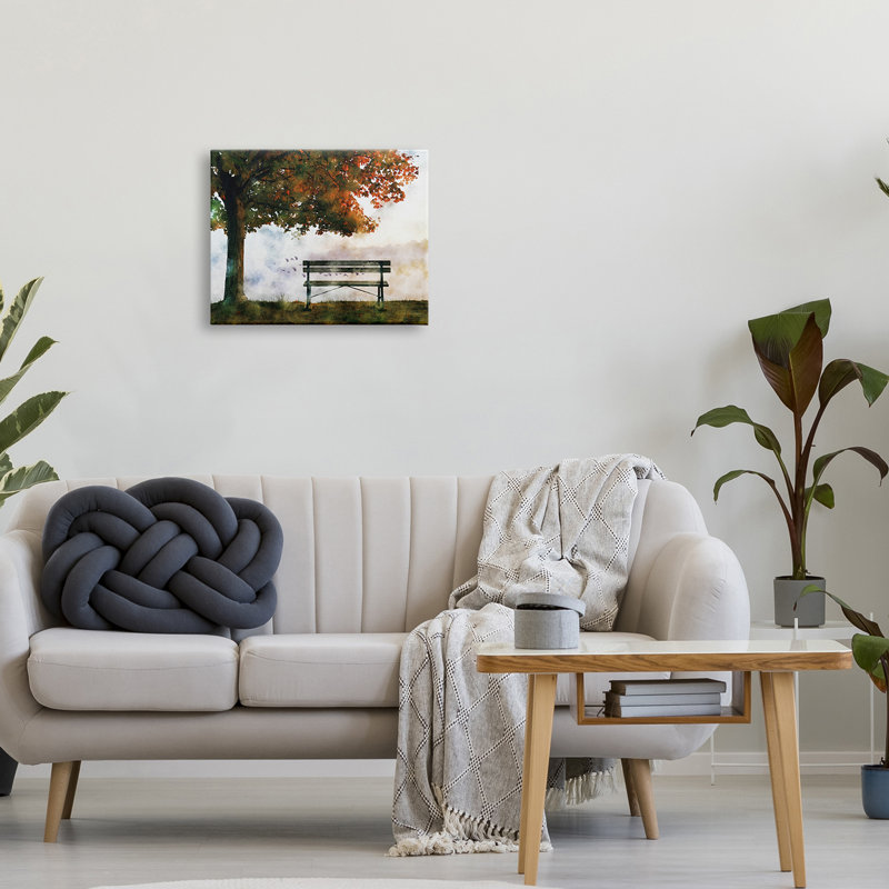 Art mural sur toile tendu, "Quiet Autumn Park banc and Tree" par Ziwei Li, Toile tendue, H 20 po x l 16 po