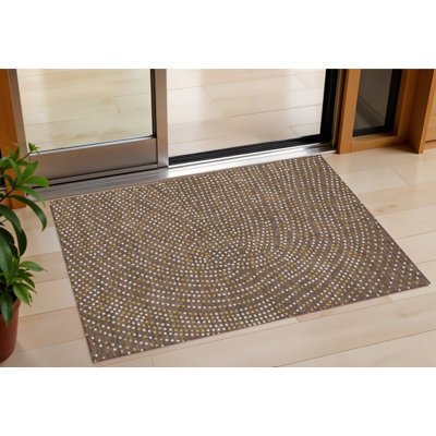 3' X 5' Brown Gold And Ivory Polka Dot Washable Indoor Outdoor Area Rug