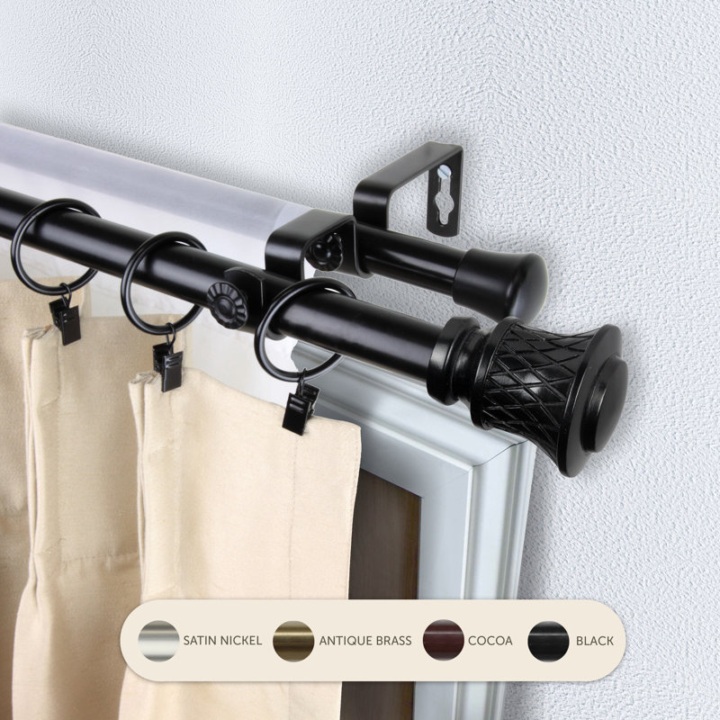 Tringle à rideaux double 3/4 po Lennart, 28" – 48", Noir