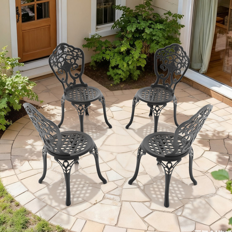 Chaise de patio en fonte d'aluminium 4 pièces avec cadre noir