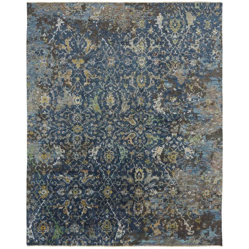 Tapis noué à la main indigo Palace, Rectangle 3 pi x 5 pi