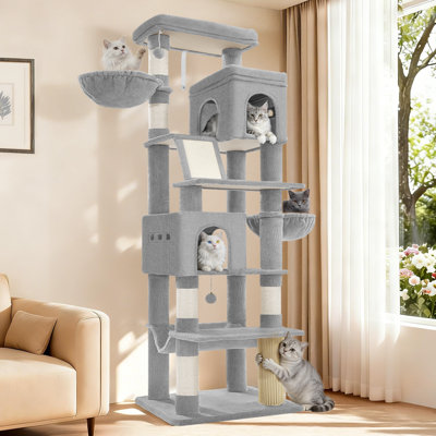 Large Cat Tree Tower, Cat Tree for Indoor Cats, Climbing Tower for Large Cats, 5 Scratching Post, 2 Large Platform, 2 Caves, 2 Baskets, Stairs, Hammocks