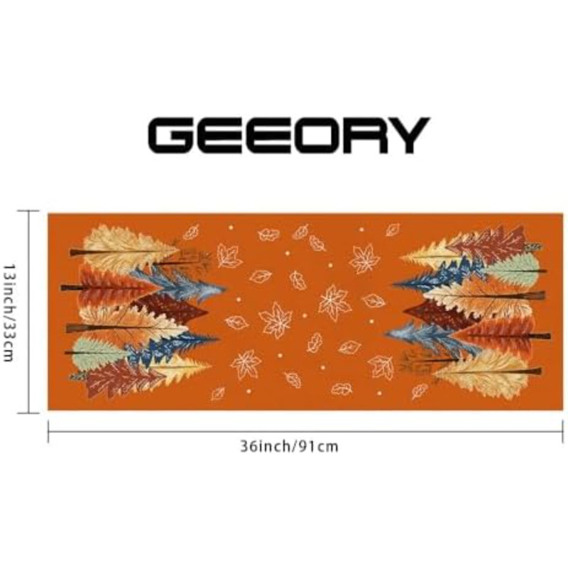 Chemin de table aquarelle automnale avec arbres et feuilles d'érable, 33 x 91 cm, style rustique, idéal pour la cuisine, la salle à manger ou les soupers de fêtes à l'intérieur/à l'extérieur (orange).