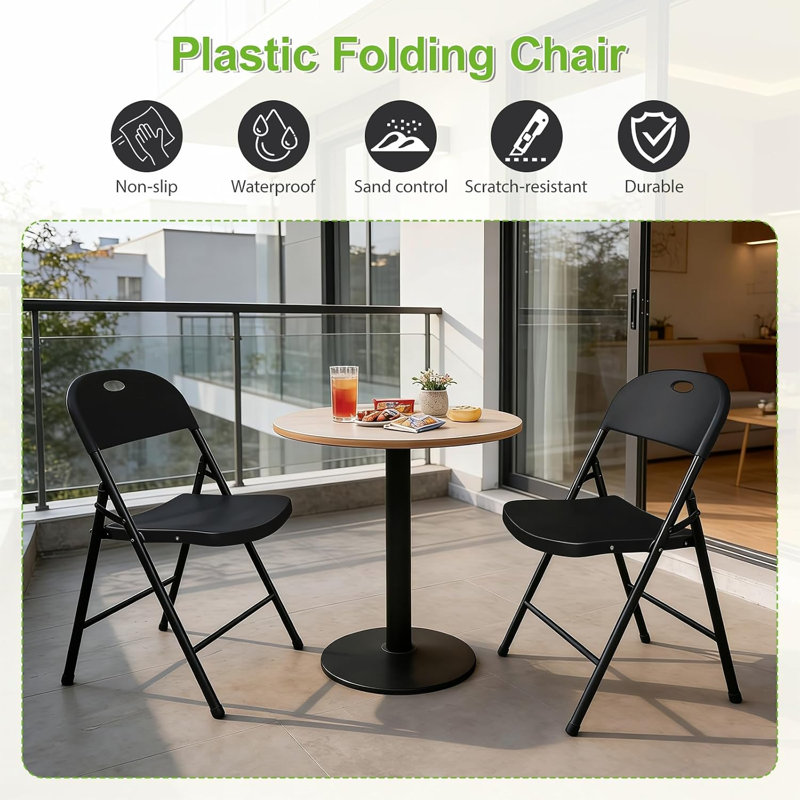 Stackable Folding Chair Folding Chair Set, Black