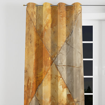 Gold Abstract Tile Mosaic Charm - Tile Grommet Curtain - Room Darkening Abstract Curtain - 1 Panel