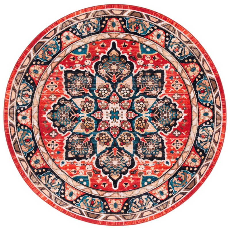 Manado Oriental Black/Red Area Rug, Round 6'7"