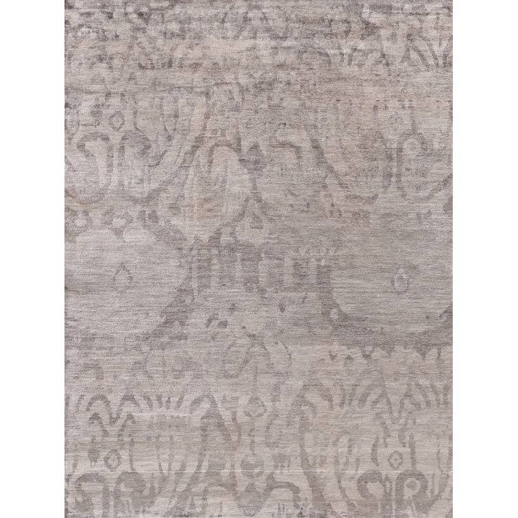 Antique'd Silk Damask Area Rug in Taupe