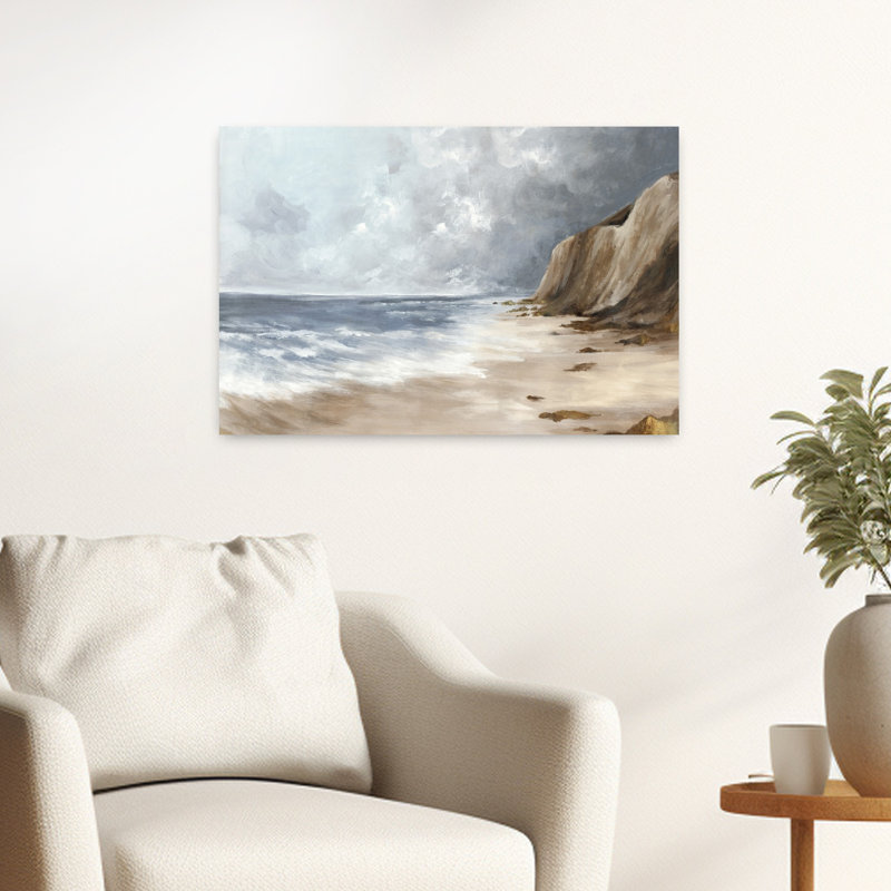 Art contemporain, paysage serein côtier abstrait, H 16 po x l 24 po