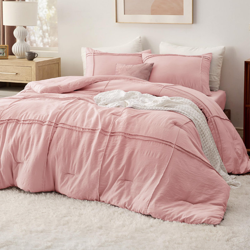 Bedsure Prewashed Pinch Pleat Bedding Sets, Light Pink, Twin Comforter + 2 Additional Pieces