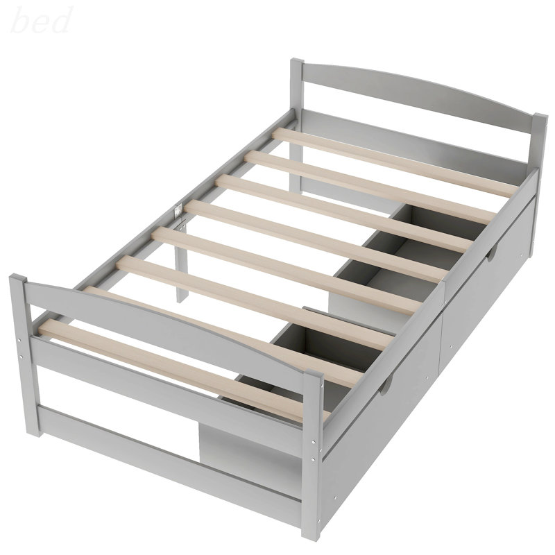Lit plateforme avec deux tiroirs, Gris