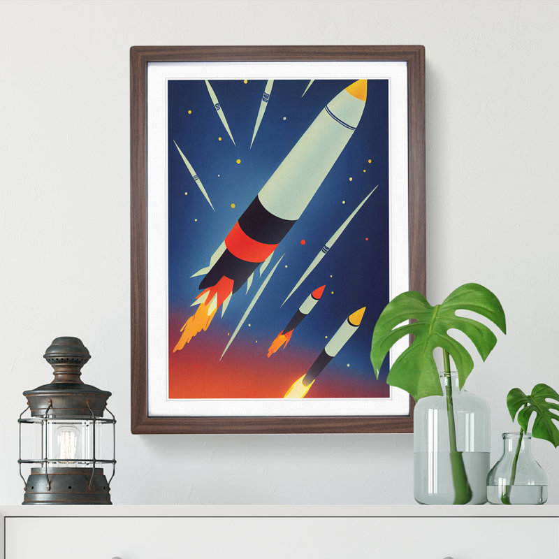 The Unbeatable Spaceship Rocket - Framed Print, Walnut, 34cm H x 25cm W x 2cm D