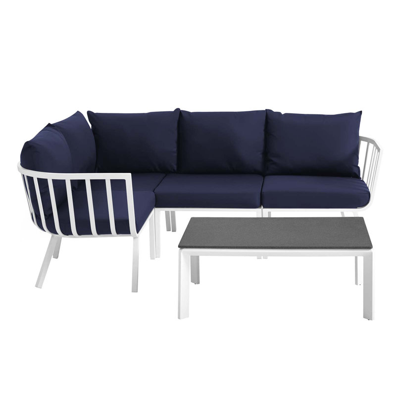 Riverside 5 Piece Outdoor Patio Aluminum Set, Navy, White