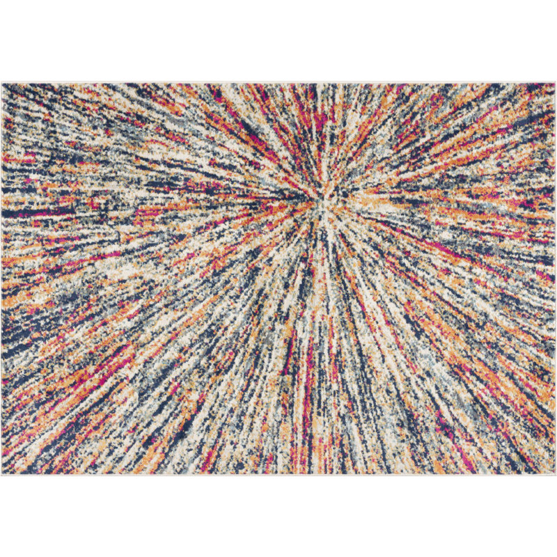 Tapis abstrait crème 2 pi x 5 pi à motif éclatant céleste, Rectangle 2 pi 3 po x 4 pi 7 po