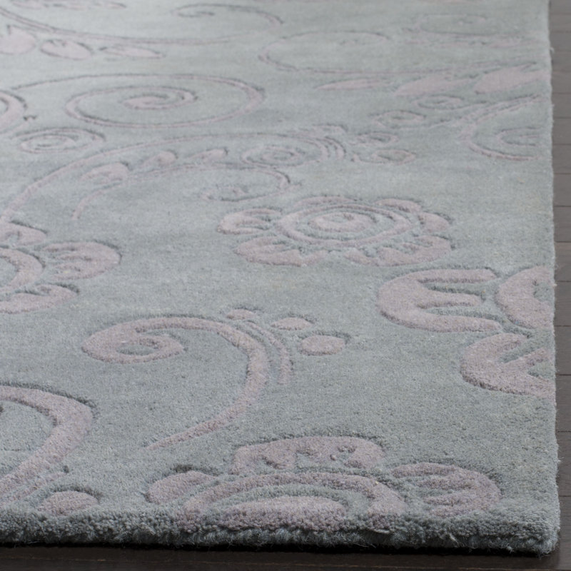 Tapis bleu / gris en laine touffeté à la main Chanler, Tapis de couloir 2 pi 6 po x 8 pi