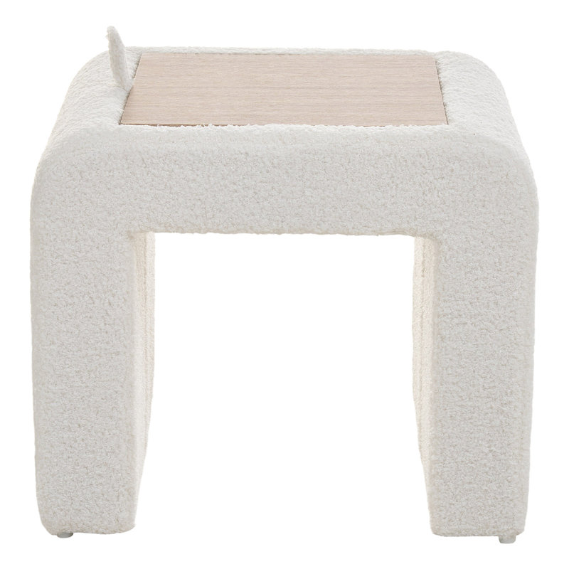 46cm Wide U-Shaped Solid Colour Footstool Ottoman, Teddy, White