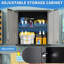 Armoire murale noire et grise en métal avec serrure et tablette réglable pour le garage