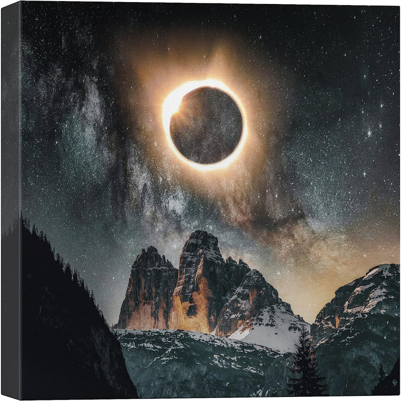 " Solar Eclipse Galaxy Over Snowy Mountains ", 12" H x 12" W x 1.5" D