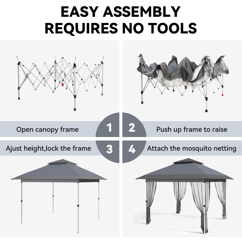 Pop Up Canopy Tent with Mosquito Netting, Outdoor Waterproof UV Shelter, Adjustable Height Gazebo, Wheeled Carry Bag, Portable Event Tent for Garden, Backyard, Deck, Parties