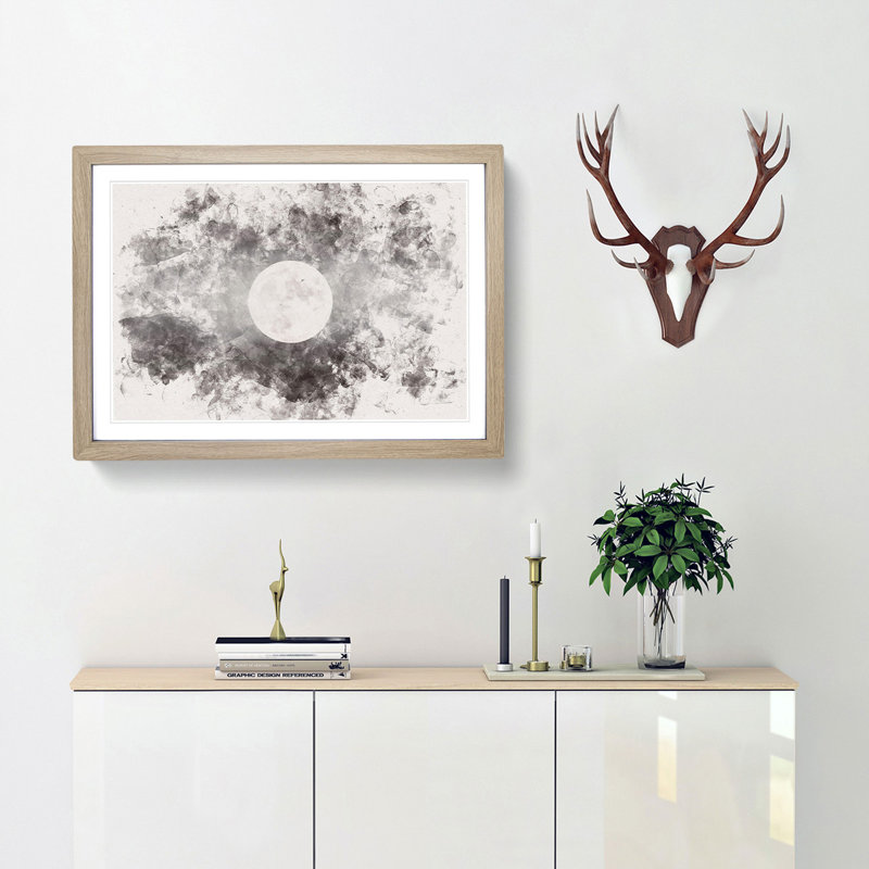 Full Moon at Dusk - Picture Frame Painting Print, 62cm H x 87cm W x 2cm D, Oak Framed