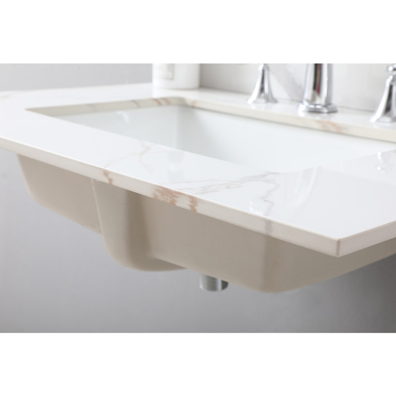 Dessus de meuble-lavabo de 31 po en pierre frittée dorée avec évier et dosseret en céramique encastrable 31 po - Design