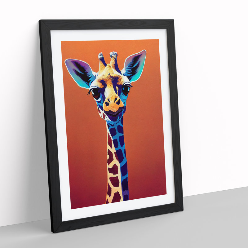 Colourful Giraffe No.1 - Single Picture Frame Painting, Black, 64cm H x 46cm W x 2cm D