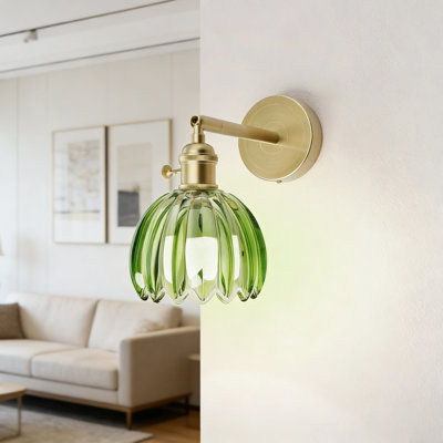 Wall Sconce Adjustable Brass Finish Wall Lighting with Tulip Glass Shade Hardwired Wall Light for Bedroom, Living Room, Hallway & Dining