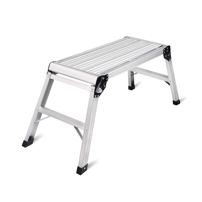 Escabeau en aluminium pour plateforme de travail robuste, pliable, capacité de 330 lb (argent), Silver