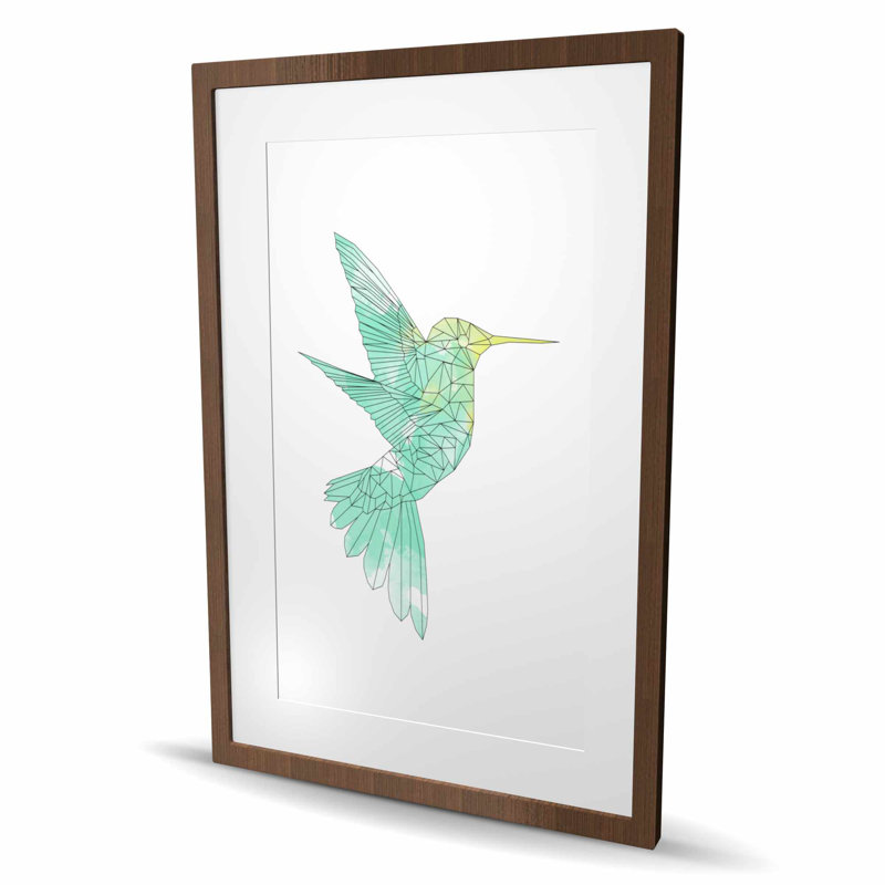Colibri géométrique - impression encadrée avec passe-partout, H 36 po x l 24 po, Brown