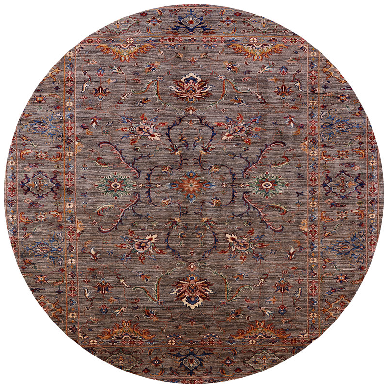 Tapis brun à motif oriental, Rond 7 pi