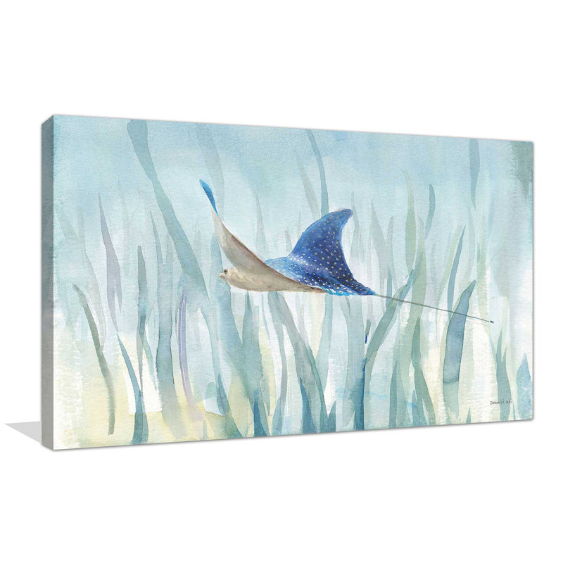 «Undersea Ray» par Danhui Nai - Peinture, Toile tendue, H 36 po x l 60 po x P 1,5 po
