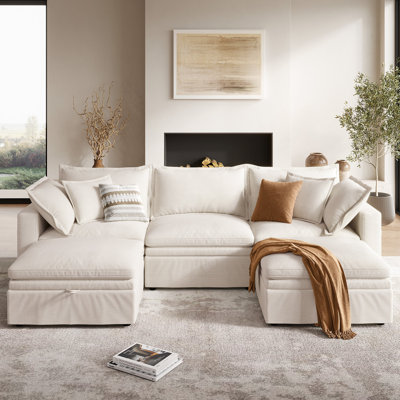114" Cloud Couch, Oversized Modular Comfy Sofa For Living Room, U Shaped Sectional Couches With Detachable Sofa Cover, Storage Ottoman