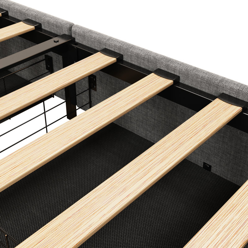 Structure de lit grand gris, lumières à DEL et rangement spacieux, taille de tête de lit avec rangement inférieur