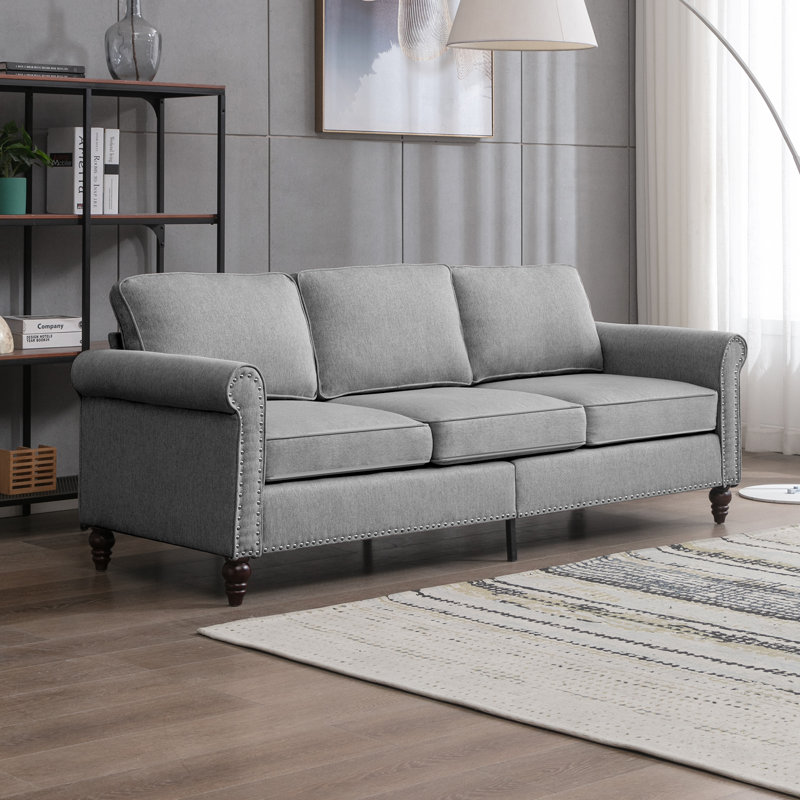 Upholstered 76.3'' Sofa, Light Gray Linen Blend 2