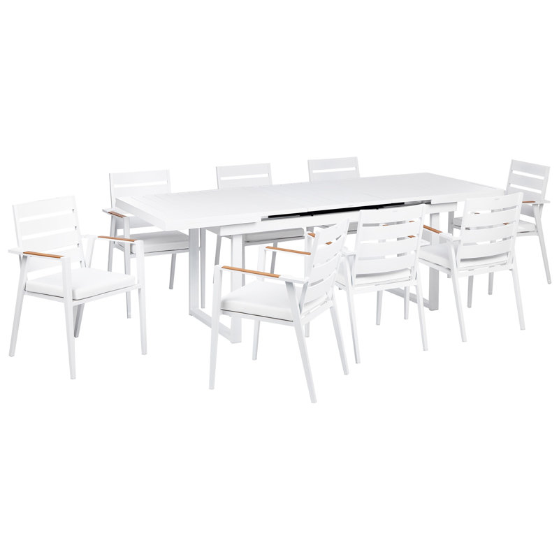 Nebih 8 - Person Patio Dining Set with Extendable Rectangular Table , Cushions Included, White