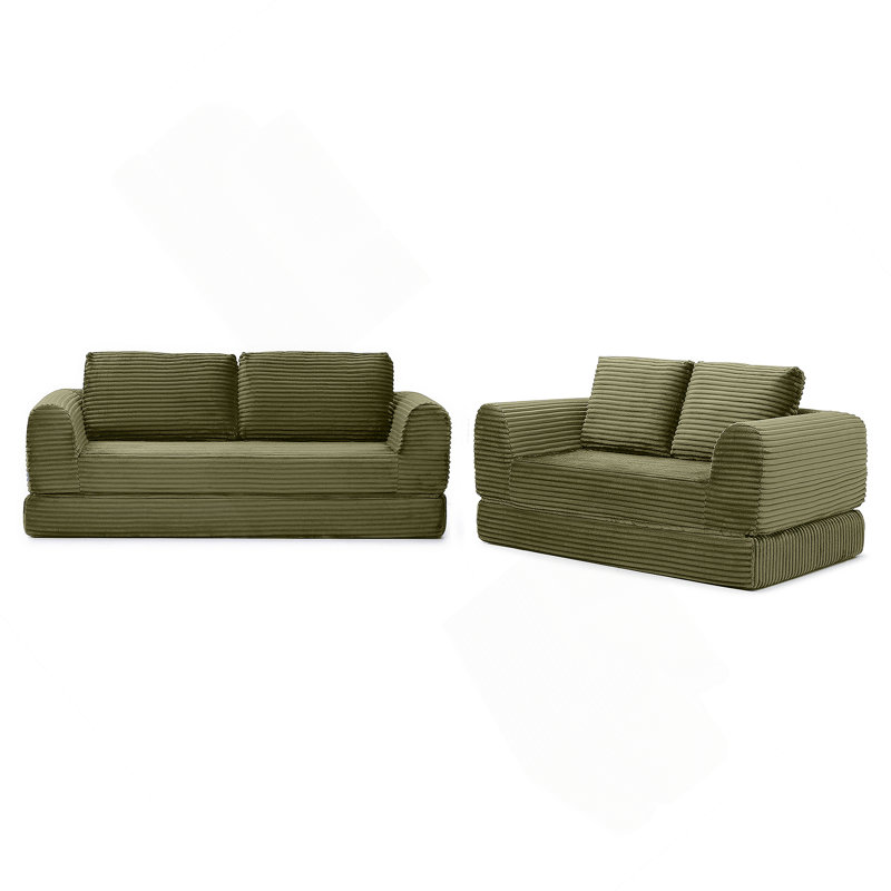 Canapé-lit pliant Boneless 2-en-1 avec mécanisme coulissant et conception modulaire pour les espaces de vie modernes., Green