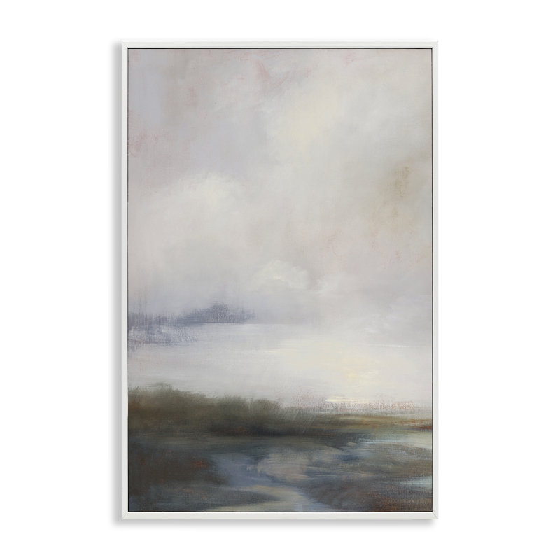 Art de giclée de paysage gris brumeux par Simon Addyman, Estampe numérique encadrée blanc bord de mer, H 18 po x l 12 po